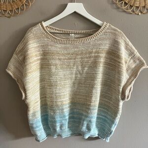 Anthropologie Daily Practice Short Sleeve Knit Sweater Top Ombré XL